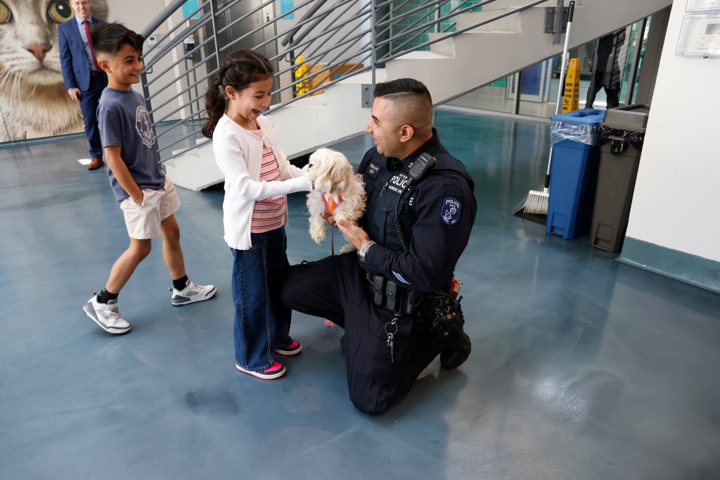 A photo shows the DeSalvo children meeting Hudson for the first time.
